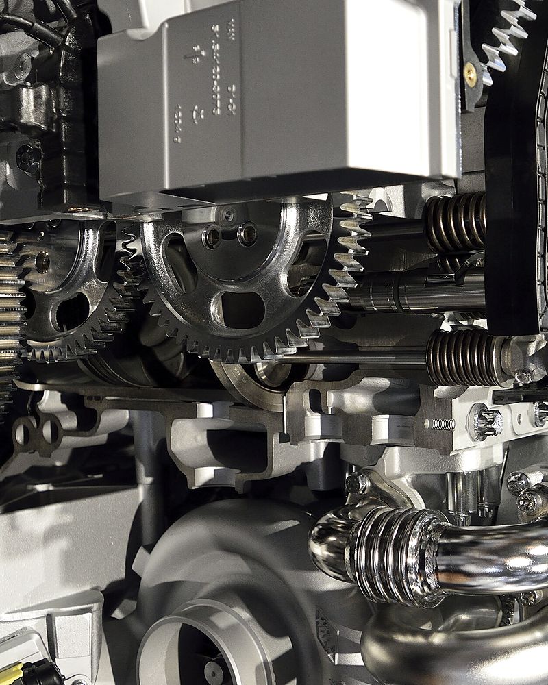 Close detail of a heavy truck engine assembly